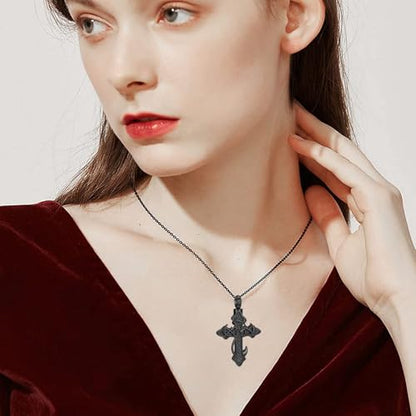 zeqingjw Cross Urn Necklace Fish Hook Cremation Jewelry for Ashes Pendant Stainless Steel Deer Antler Cross Memorial Human Pet Keepsake Ashes Holder for Men Women - color: Z-Black