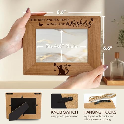 The Best Angels Have Whiskers Picture Frame for Cat Lovers Moms, Memorial Sympathy Bereavement Keepsake for Pet Loss (4x6 Inch)