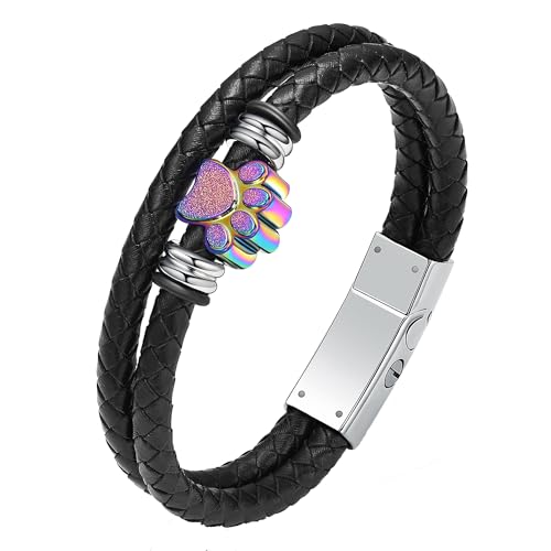 Paw Print Urn Bracelet for Ashes for Women Men Leather Wristband Bangle | stainless steel & leather, 4 sizes for men & women, leak-proof urn design, holds ashes & keepsakes, memorial gift - color: Colorful-20cm