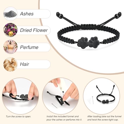 Oinsi Pet Cremation Bracelet for Ashes Dog Cat Paw Urn Pendant Bangle Adjustable Rope Memorial Urn Bracelet for Women Men Stainless Steel Keepsake -Black - color: D-Black