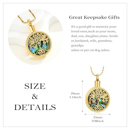 Tree of Life Teardrop Urn Necklace for Ashes Teardrop Crystal Cremation Jewelry Celtic knot Ashes Pendant Stainless Steel Keepsake Memorial Jewelry for Women Men - color: B-Gold
