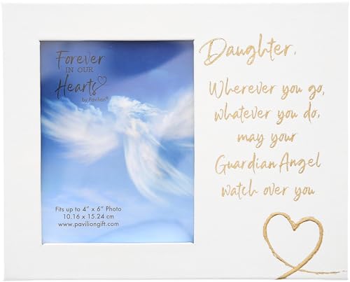 Pavilion Gift Company - Daughter May Your Guardian Angel Watch Over You - Car Visor Accessories 4" x 6" Picture Frame For Car Memorial In Memory Bereavement Loss Of Loved One Travel Gift Drive Safe - color: White, Gold