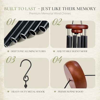 37" Memorial Wind Chimes for Loss of Loved One | Sympathy & Bereavement Gift for Mom, Dad, Husband, Grandparents, Loss of Loved One, with Sympathy Card, Deep Soothing Tone - size: 37 inch-Teardrop shaped