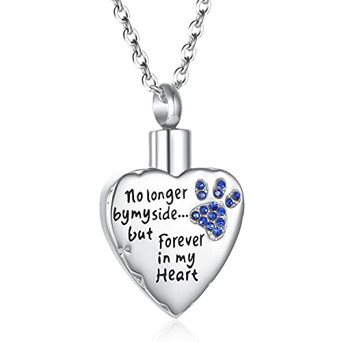 Fashion Pet Cremation Jewelry Stainess Steel Heart Keepsake Ashes Necklace Dog Cat Paw Memorial Urn Pendant - color: Dark Blue