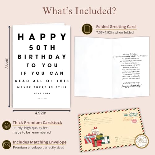 50th Birthday Card, 50th Birthday Cards for Him Her with Seal and Envelope, Happy 50 Birthdayy Card for Women Men Mom Dad Grandma Grandpa Friend Sister Brother Coworker Husband Wife - color: 50th