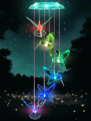 Wind Chimes,Hummingbird Solar Wind Chimes for Outside, Memorial Wind Bell for Garden/Patio Mobile Decorative Thanksgiving Gifts for Mom, Wife, Grandma Neighbors(Green 28") - color: 28" Green