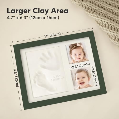 Baby Hand and Footprint Kit,Quick Dry Clay Baby Footprint Kit(Hunter Green) | Pets Paw Kit, Newborn Keepsake Picture Frame for Boys, Girls, Personalized New Mom Gifts for Shower & Registry, Grandparents - color: Hunter Green