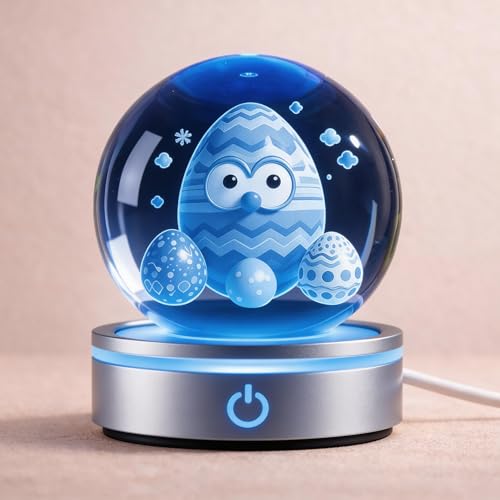 Easter Egg Night Light 3.15” Crystal Ball for Spring Home Decor Holiday Tabletop Centerpiece,Gifts for Birthday Xmas Cool Figurines Gifts for Halloween Room Decor Boys Girlswith Wooden Base - size: 3D Easter egg
