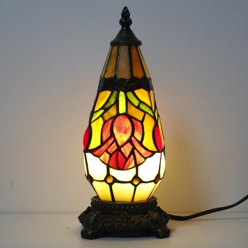 Small Tiffany Stained Glass Table Lamp 5.5X11 Inch (Red Tulip Flower) - color: Red Tulip Flower