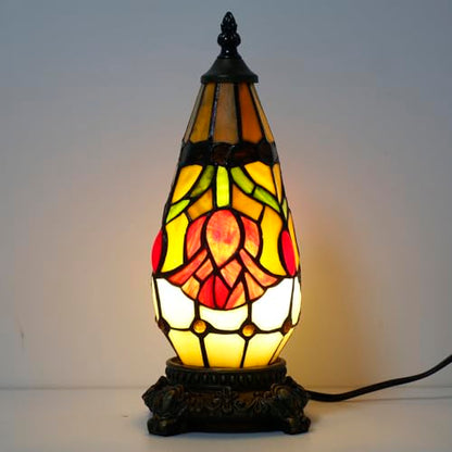 Small Tiffany Stained Glass Table Lamp 5.5X11 Inch (Red Tulip Flower) - color: Red Tulip Flower