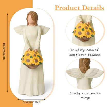 Sunflower Gifts for Women, Angel Figurine Carrying A Sunflower Basket | Hand-Painted Resin Angel Statue, Encouragement Home Decor - style: Sunflower Gifts for Women