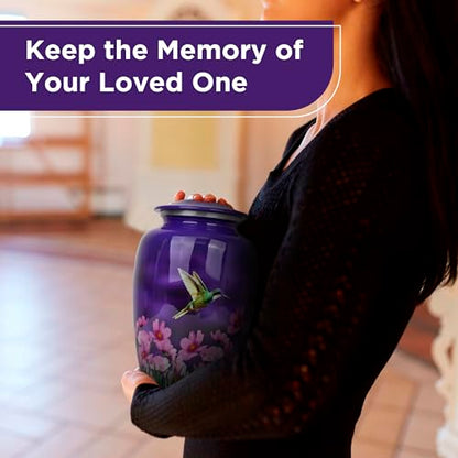 Cremation Urn for Human Ashes Adult Male Female – Large 200 lb Capacity Hummingbird Funeral Urn by ITEMANDCO, Handcrafted Aluminum Memorial Burial Urn, Purple - color: Purple