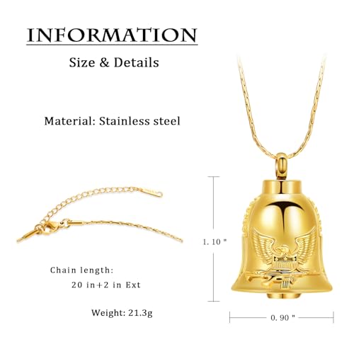 constantlife Cremation Jewelry for Ashes Eagle Bell Pendant Urn Necklace for Women Men Stainless Steel Ash Holder Keepsake Human Pet Memorial Gift - color: Golden