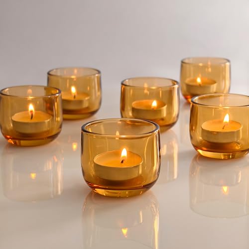 Gurfuy Glass Votive Candle Holders 6 Set - Tealight Candle Holder for Festival Wedding Propose Parties Holiday Table Centerpiece Shelf Decoration Fall Home Decor Amber