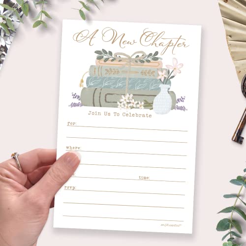 m&h invites Book Invitations With Envelopes (20 Count) - A New Chapter Storybook Invitations For Book Theme Baby Shower, Bridal Shower, Retirement