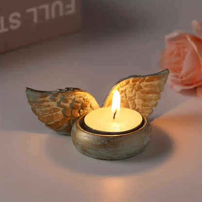 1Pcs Angel Wings Candle Holder Green Angel Wings Tealight Candle Holders Resin Votive Candle Holder Prayer Candle Holder Memorial Gifts for Family Desktop Decorative Tree Candles