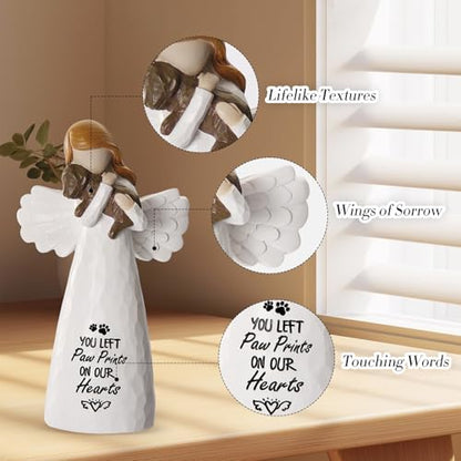 Dog Memorial Gifts for Loss of Dog, Pet Loss Sympathy Angel Figurine | Dog Bereavement Gift, Remembrance Keepsake, Dog Passing Away Gift, 6-Inch Hand-Painted Resin Memorial Statue - color: White