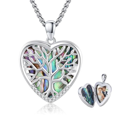 MEDWISE 925 Sterling Silver Locket Necklace That Holds Pictures Photo Necklace Oxidized Rose Flower/Sunflower/Compass/Celtic Heart Pendnat Lockets Gifts for Women Birthday Christmas Gifts - style: E-Tree of Life