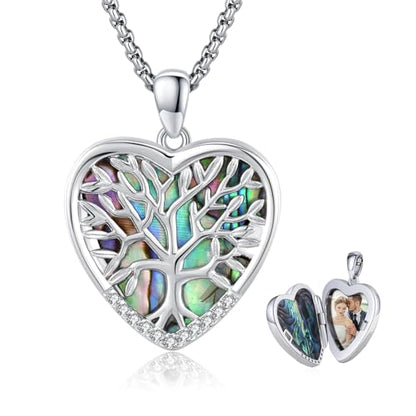 MEDWISE 925 Sterling Silver Locket Necklace That Holds Pictures Photo Necklace Oxidized Rose Flower/Sunflower/Compass/Celtic Heart Pendnat Lockets Gifts for Women Birthday Christmas Gifts - style: E-Tree of Life
