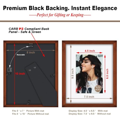 RPJC 8x10 Solid Wood Picture Frame Real Glass Cover Brown - color: Brown, size: 8x10 mat 5x7