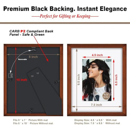 RPJC 8x10 Solid Wood Picture Frame Real Glass Cover Brown - color: Brown, size: 8x10 mat 5x7