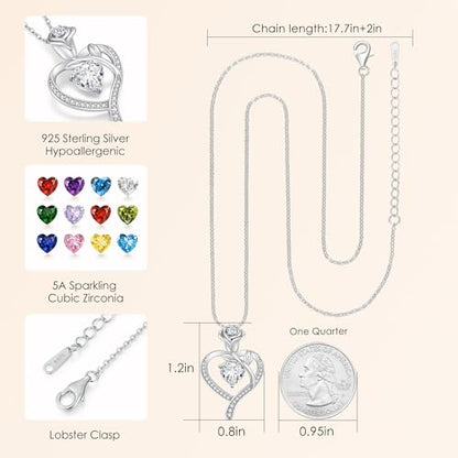 925 Sterling Silver Rose Love Heart Birthstone Necklaces for Women Jewelry | Hypoallergenic Nickel-Free & Lead-Free Pendant,Birthday Anniversary Christmas Gift for Women Wife Mom Girlfriend - color: White Gold-04-Apr