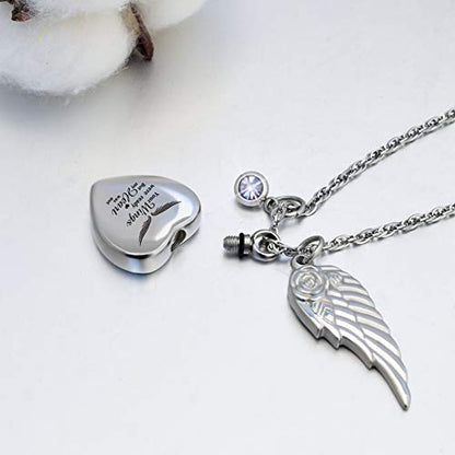 Dletay Heart Urn Necklace for Ashes with 12 Birthstones Cremation Jewelry for Ashes -Your Wings Were Ready My Heart Was Not - color: Your wings-Silver Custom