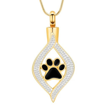 The Eye of My Heart Paw Print Urn Necklace for Ashes | stainless steel cremation jewelry, holds pet human ashes, paw print memorial urn pendant, leak-proof sealed design, unisex - color: Gold