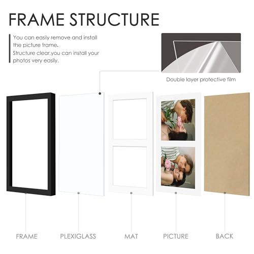 DUENPY 8.5x11 Double Frame For 2 5x7 Photos Black - color: Black, size: 8.5x11（5x7 opening）