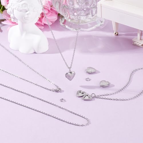 4 Sets Heart Locket Necklace Stainless Steel Photo Locket Pendant Love Shape Memory Charms Metal Heart Photo Frame Pendants for Valentine Gifts Necklace Jewelry Making