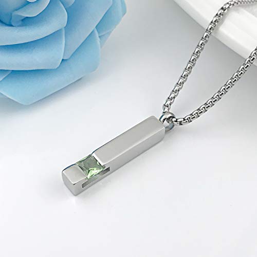 YOUFENG Urn Necklaces for Ashes Birthstone Cube Urns for Human Ashes Memorial Cremation Urn Locket Keepsake Ashes Jewelry - style: Silver - August