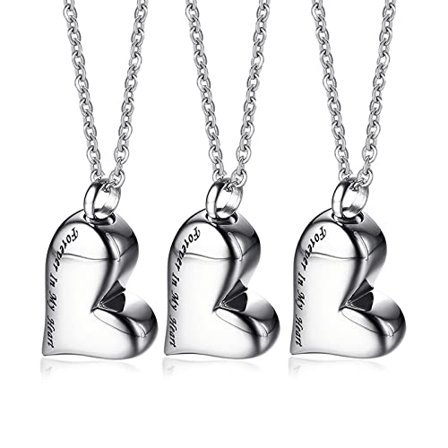 VNOX Heart Urn Necklace for Ashes - Memorial Cremation Jewelry for Ashes,Forever in My Heart Urn Locket for Ashes Stainless Steel Urns Pendant Keepsake Jewelry - color: A.Pack of 3-Plain