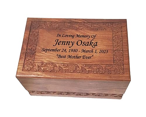 Urns for Human Ashes, Large Adult Size Personalized Wooden Funeral Cremation Urn