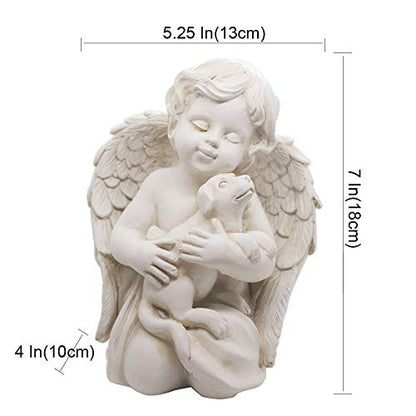 KiaoTime Angel with Dog Statue Pet Dog Memorial Statue Indoor Outdoor Home Garden Guardian Rememberance Dog Puppy Figurine, 7-in