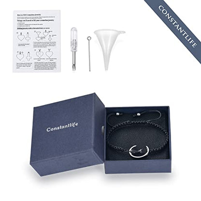 constantlife Cat Cremation Urn Bracelet for Pet Ashes Handmade Braided Rope Adjustable Bangle Stainless Steel Urn Bangle Memorial Jewelry - color: Silver+Black