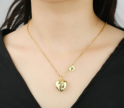 YOUFENG Heart Letter Unicorn Locket Necklace Initial Locket that Holds Pictures Locket Birthday Gifts - color: E