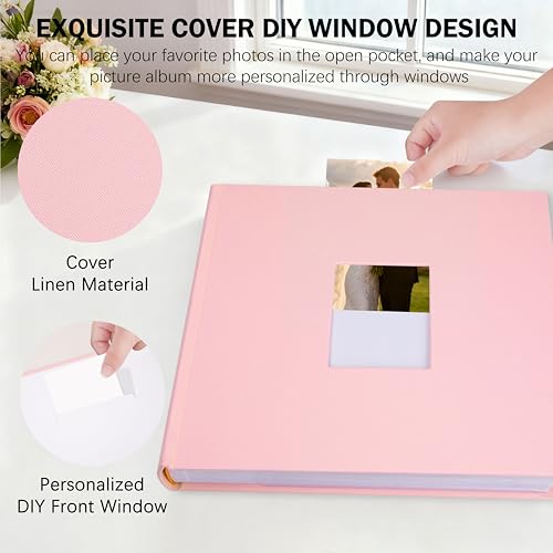Aevdor 8x10 Photo Album, 100 Pockets, Linen Cover, Writing Space, Pink | Fits 8x10 Photos, Graphic Designs, Watercolors and Drawings, Doubles as an Art Portfolio - color: Linen Pink