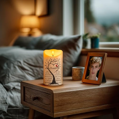 Flameless Memorial Candle, Real Wax LED Light with Remote Sympathy Bereavement Gifts for Loss of Loved One Sympathy Candles for Loss of Brother Remembrance Gifts (4" x 7") - color: Brother