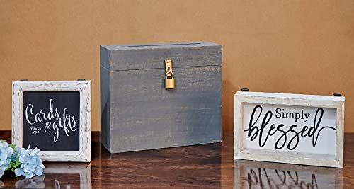 Wooden Wedding Card Box with Lock and Card Slot for Reception, Party W7 - color: Gray