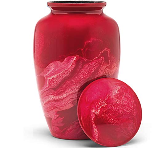 Eternal Harmony Cremation Urn for Human Ashes | Memorial Urn Carefully Handcrafted with Elegant Finishes to Honor Your Loved One | Adult Urn Large Size with Beautiful Velvet Bag (Red Milo) - color: Red Milo, size: Large