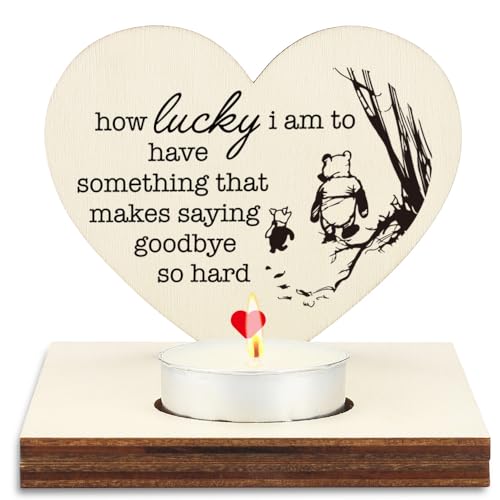 Heart Shaped Wooden Tealight Candle Holder, Winnie The Pooh Sympathy Gift with Quote “How Lucky I Am to Have Something That Makes Saying Goodbye So Hard” Bereavement Keepsake SLZ14 - color: Angel
