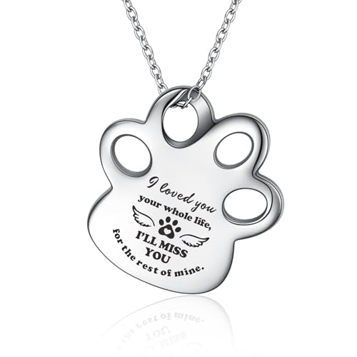 Urn Necklace for Ashes Paw Cremation Jewelry Urn for Ashes Stainless Steel Memorial Locket Ashes Necklace for Women - color: Pet Paw-I loved you