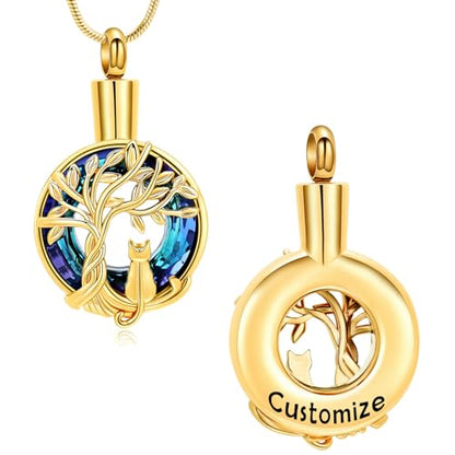 Hearbeingt Tree of Life Cremation Jewelry Paw Print Urn Necklace for Ashes - color: A-Customize