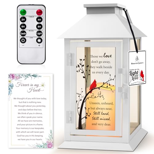 Memorial Lantern Bereavement Gifts in Memory of Loved One - Remembrance Sympathy Gifts for Loss of Mother or Father with LED Candle and Remote - color: Those We Love Don’t Go Away White