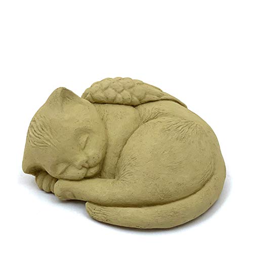 Sleeping Cat with Wings: Durable Solid Stone Pet Memorial Statue. Unique Home Décor, Garden Accent. Sealed for Outdoors. Handcrafted USA. (Old Stone/tanish)
