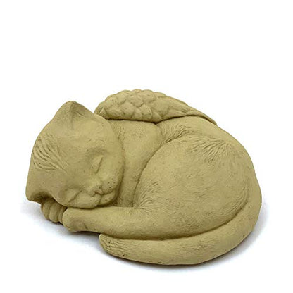 Sleeping Cat with Wings: Durable Solid Stone Pet Memorial Statue. Unique Home Décor, Garden Accent. Sealed for Outdoors. Handcrafted USA. (Old Stone/tanish)