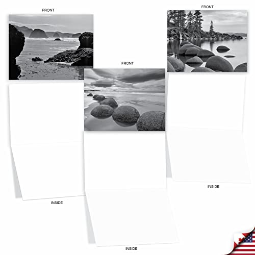 The Best Card Company - 10 Blank Note Cards with Envelopes (4 x 5.12 Inch) - Black & White Photos, Bulk Boxed Set - On the Rocks M3309-NB - style: On the Rocks