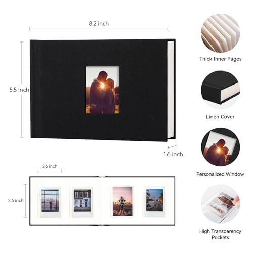Instax Mini Photo Album with Writing Space, 56 Pockets, Black | Compatible with 2x3 inch & Polaroid Pictures, Recessed Clear Pockets, Wedding Guest Book and Family Memories - color: Black, size: 52 Pockets