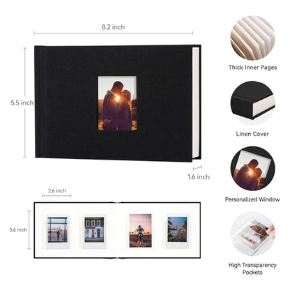 Instax Mini Photo Album with Writing Space, 56 Pockets, Black | Compatible with 2x3 inch & Polaroid Pictures, Recessed Clear Pockets, Wedding Guest Book and Family Memories - color: Black, size: 52 Pockets