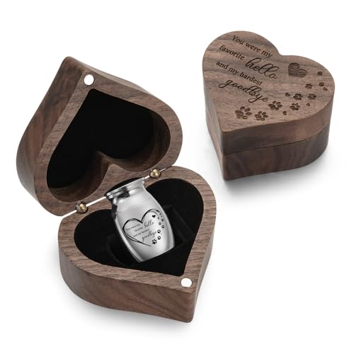 SOITIS Small Pet for Dog Cats Urns for Ashes Wooden Heart Box, 1.18 Inches Stainless Steel Pet Urns for Cat Ash Customized Memorial Urn-Small Size Box Urn - color: Heart Box